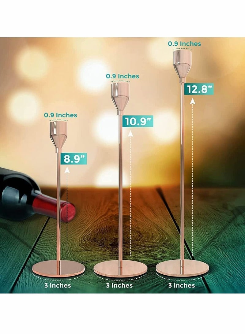Candlestick Holders for Taper Candles, Set of 3 Candle Candlesticks, Ideal Home Décor, Wedding, Birthday Party, Date Night, Dinning or Other Special Occasions (Rose Gold)  - Image 4