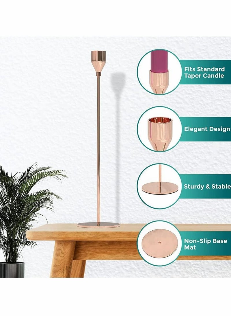 Candlestick Holders for Taper Candles, Set of 3 Candle Candlesticks, Ideal Home Décor, Wedding, Birthday Party, Date Night, Dinning or Other Special Occasions (Rose Gold)  - Image 2