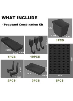VUCATIN Pegboard Combination Wall Organizer Kit 3 Pcs Pegboard and 17 Accessories Modular Hanging Wall Mount Display Pegboard Panel Kits for Home Office Kitchen Organizer (Black)  - Image 4