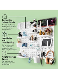 VUCATIN Pegboard Combination Wall Organizer Kit 3 Pcs Pegboard and 17 Accessories Modular Hanging Wall Mount Display Pegboard Panel Kits for Home Office Kitchen Organizer (Black)  - Image 3