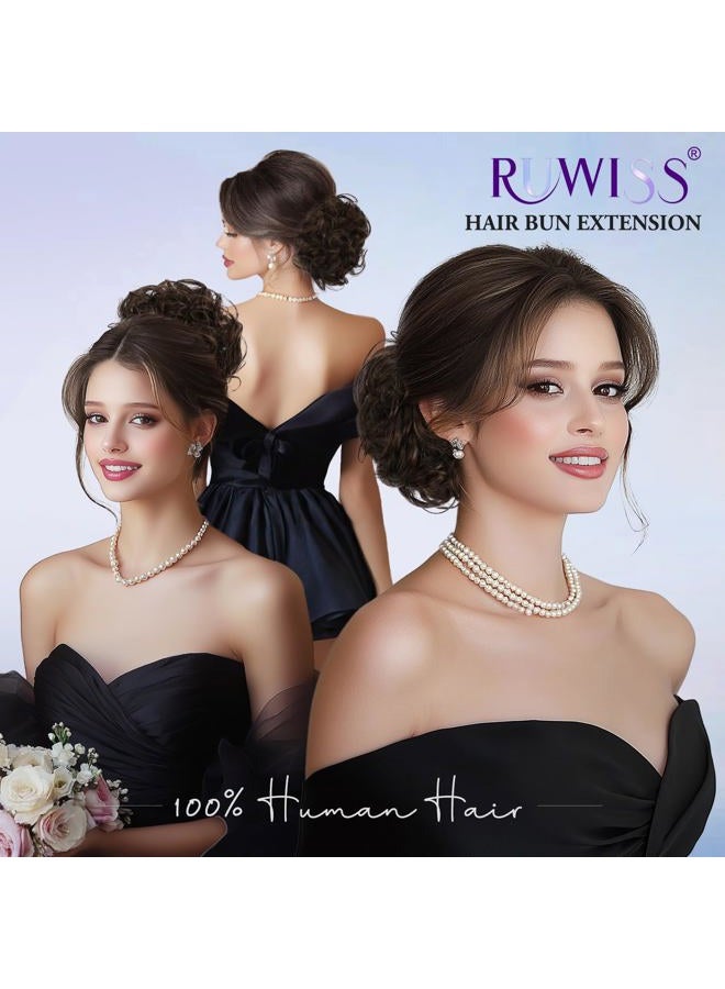 RUWISS قطعة شعر كعكة فوضوية كبيرة مع مشبك مخلب من شعر الإنسان، كعكة مموجة ومجعدة، إكسسوارات كعكة للشعر للنساء، بني داكن مع 15% بلوند كاكاو داكن - Image 2