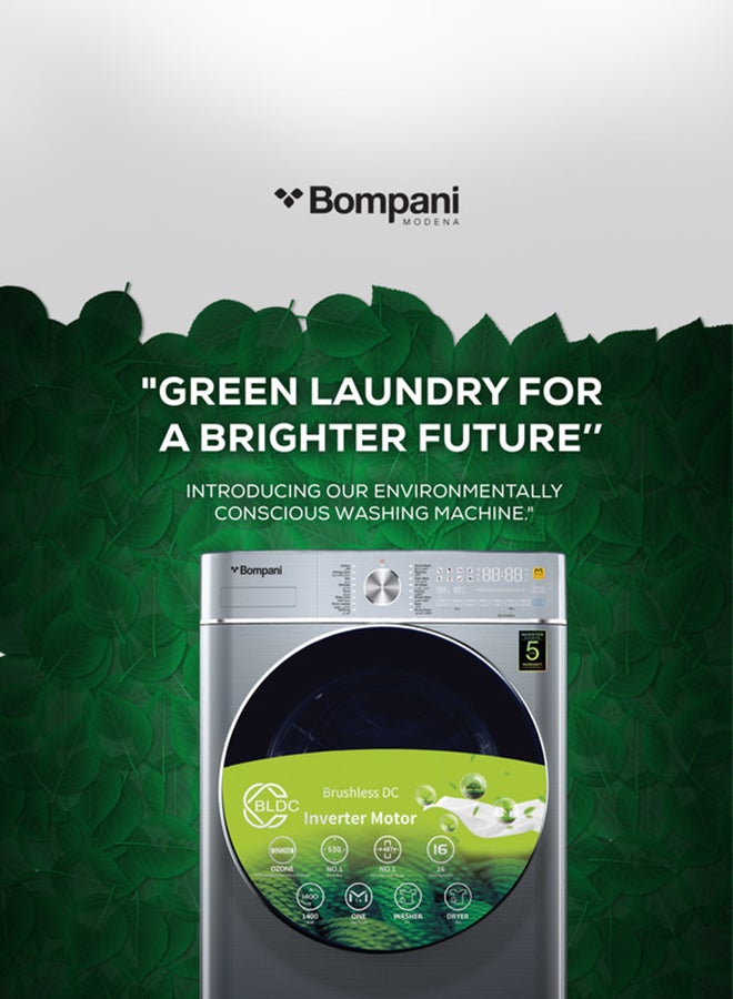Bompani Washer Dryer 9/6 Kg, Fully Automatic Front Load Combo Wash And Dry, 9 Kg Wash And 6 Kg Dry, 1400 RPM, 16 Wash Programs, Quick Wash In 15min And 4 Drying Programs 9 kg BI1070SSN Silver - Image 5
