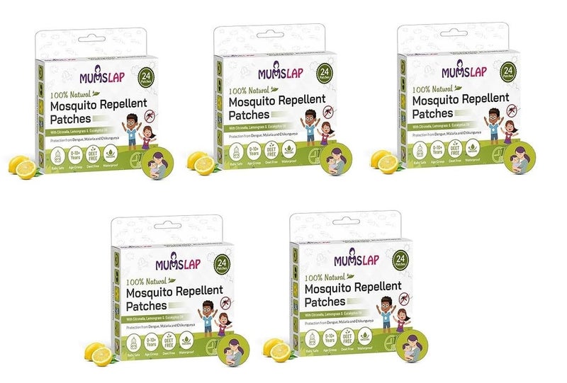 MumsLap Natural Mosquito Repellent Patches for Babies & Kids | Up to 12 Hours Protection with Citronella, Lemongrass & Eucalyptus Oil | Anti-Mosquito Stickers - Pack of 5 (120 Patches) - Image 1