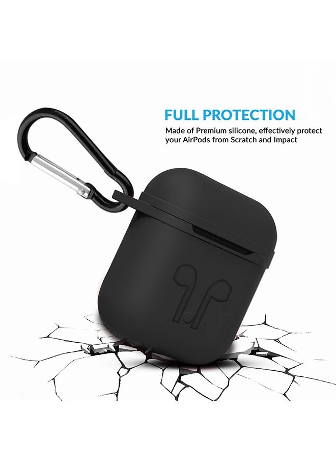 HEXABEX - Protective Silicone Case Cover For Apple AirPods 1/2 With Carabiner Black - Image 1