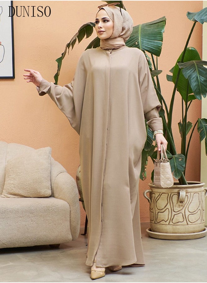DUNISO عباية شيفون نسائية ملابس صلاة إسلامية قفطان إسلامي طويل أنيق فضفاض كارديجان قفطان إسلامي  - Image 1