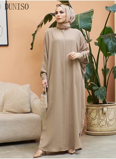 DUNISO عباية شيفون نسائية ملابس صلاة إسلامية قفطان إسلامي طويل أنيق فضفاض كارديجان قفطان إسلامي  - Image 4