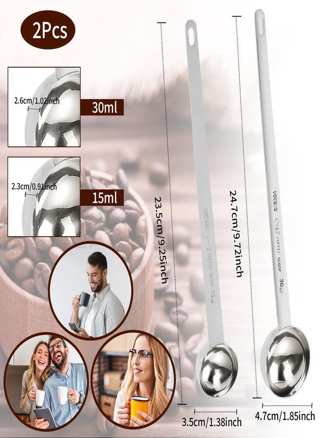 Hariendny 2Pcs 1 Tablespoon 2 Tablespoon Coffee Scoop Stainless Steel Long Handle Measuring Spoon 1 tbsp 2 tbsp Measuring spoon 15 ml 30 ml Coffee Scoop for Ground Coffee - Image 2