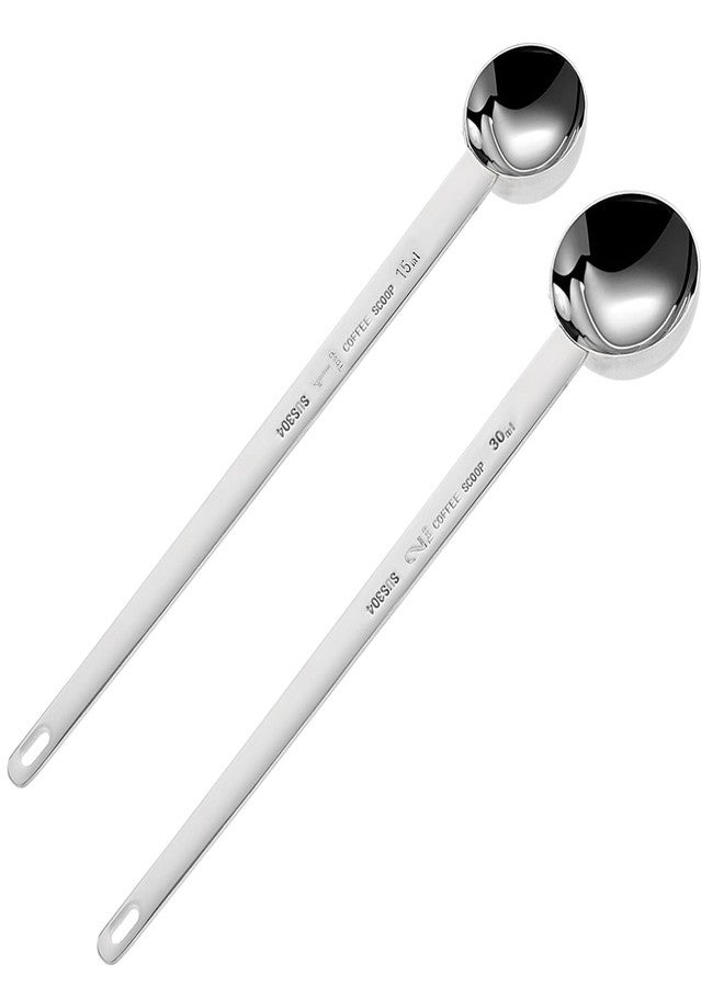 Hariendny 2Pcs 1 Tablespoon 2 Tablespoon Coffee Scoop Stainless Steel Long Handle Measuring Spoon 1 tbsp 2 tbsp Measuring spoon 15 ml 30 ml Coffee Scoop for Ground Coffee - Image 1