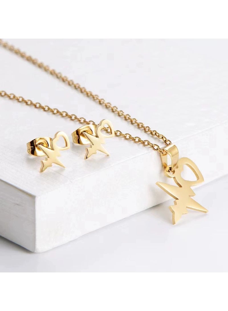 Goolsky Women’s Titanium Steel Pendant Necklace & Earrings Set – Elegant Minimalist Jewelry, Dainty INS Style Gift - Image 1