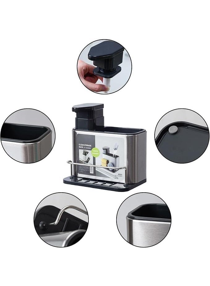 PROMASS 3-in-1 Dish Soap Dispenser for Kitchen Sink, Stainless Steel Sponge Holder with Liquid Soap Dispenser and Removable Water Leakage Tray  - Image 5