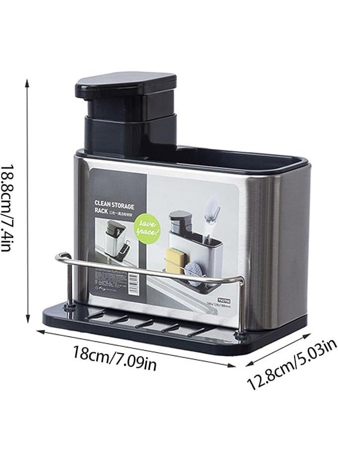 PROMASS 3-in-1 Dish Soap Dispenser for Kitchen Sink, Stainless Steel Sponge Holder with Liquid Soap Dispenser and Removable Water Leakage Tray  - Image 4