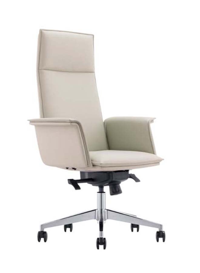 NEO FRONT FURNITURE High Back Office Chair – Premium Beige PU Leather Executive CEO Chair with Height Adjustment, 360° Swivel, Wheels & Thick Cushion for Manager & Reception Use (650 x 640 x 1160 mm) A1819