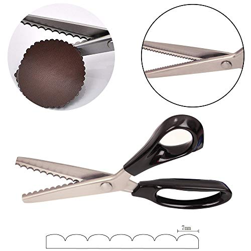 Xemz Pinking Shears, Stainless Steel Dressmaking Scissors, Serrated and Scalloped Blades, Professional Sewing Craft Cut Tailor Zig-Zag Tool, Fabric Decoration Comfort Grip Soft Handheld (Scalloped 7mm) - Image 3