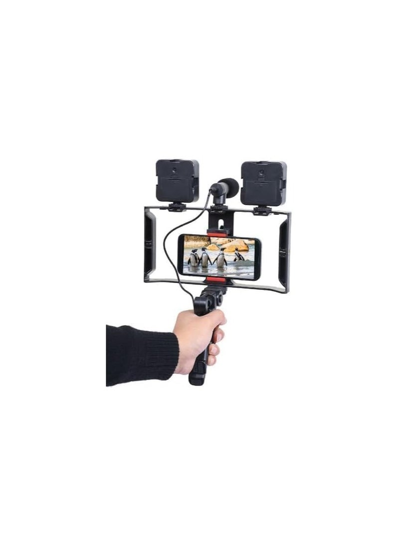 Generic Smartphone Video Rig Kit with Dual LED Lights, Microphone, Stabilising Handle & Phone Mount – Vlogging & Content Creation Setup 
