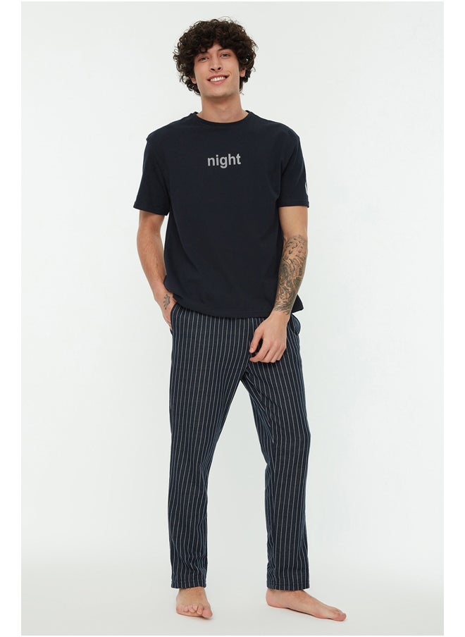 trendyol - Navy Blue Men's Printed Knitted Pajamas Set - Image 1