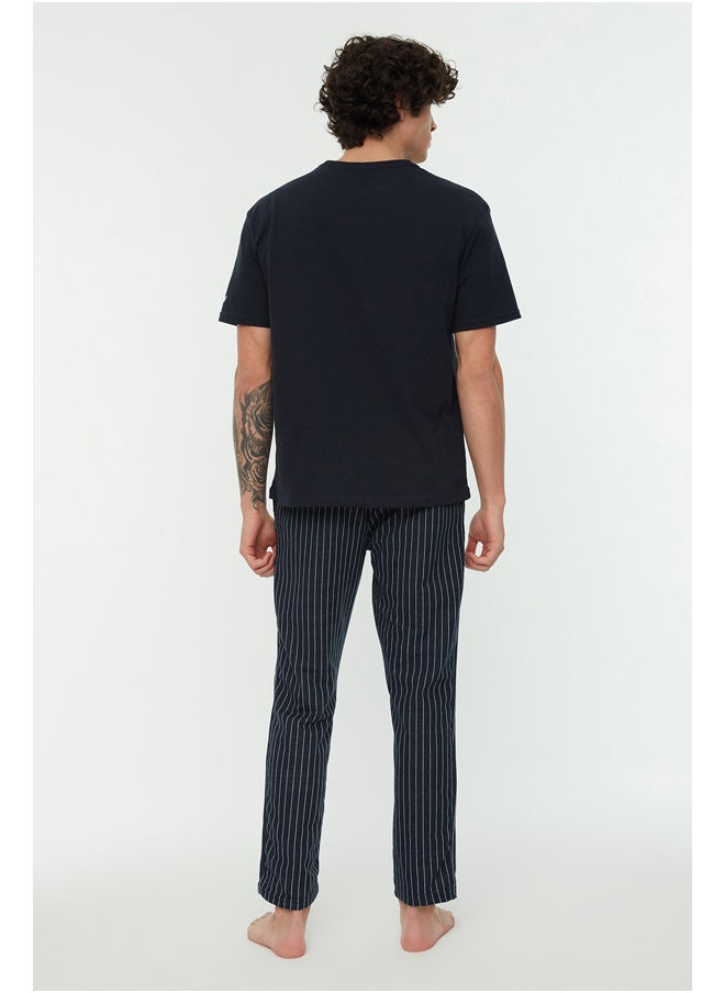 trendyol - Navy Blue Men's Printed Knitted Pajamas Set - Image 1