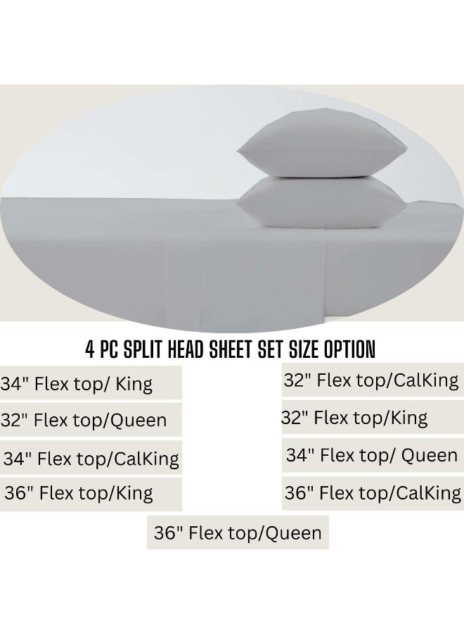 Incredible Bedding Flex Top Split King Size Sheet Set - Double Brushed 100% Microfiber Half Split King Sheet - 15" Deep Pocket 4 PC 36" Top Split King Sheet Sets - Fade Resistant - Light Grey Solid  - Image 4
