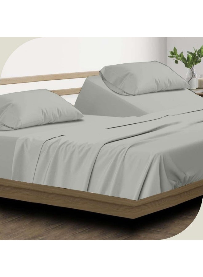 Incredible Bedding Flex Top Split King Size Sheet Set - Double Brushed 100% Microfiber Half Split King Sheet - 15" Deep Pocket 4 PC 36" Top Split King Sheet Sets - Fade Resistant - Light Grey Solid  - Image 1