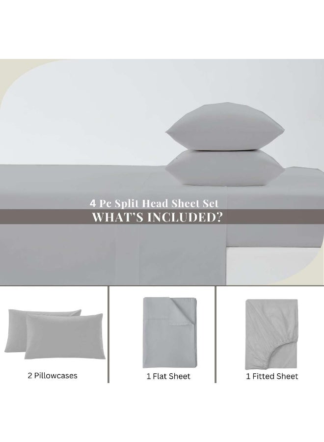 Incredible Bedding Flex Top Split King Size Sheet Set - Double Brushed 100% Microfiber Half Split King Sheet - 15" Deep Pocket 4 PC 36" Top Split King Sheet Sets - Fade Resistant - Light Grey Solid  - Image 3