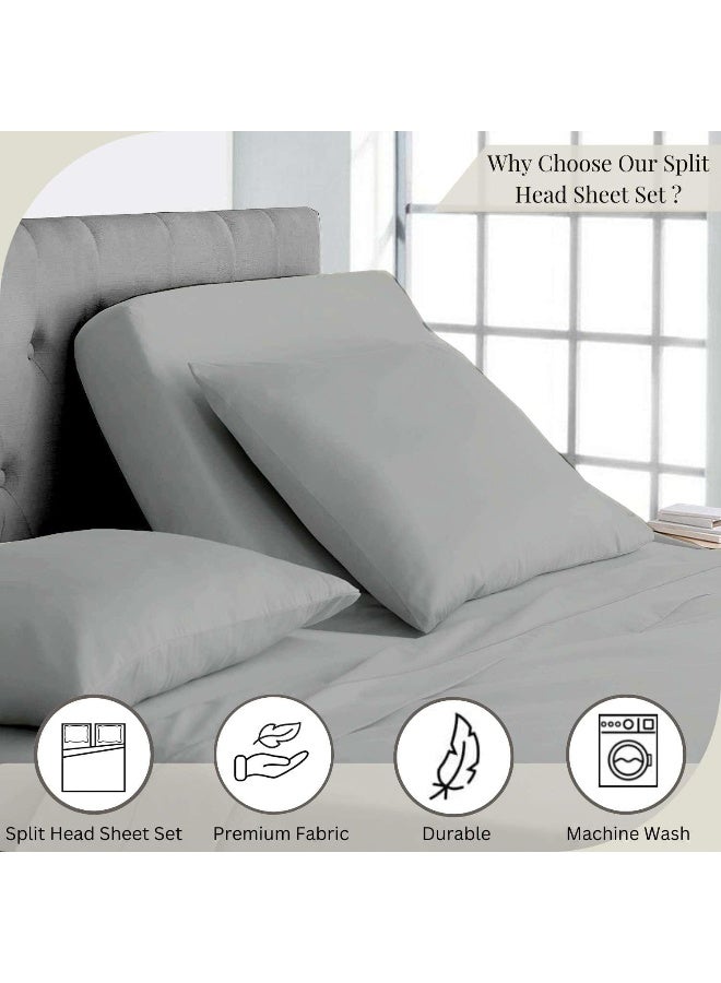 Incredible Bedding Flex Top Split King Size Sheet Set - Double Brushed 100% Microfiber Half Split King Sheet - 15" Deep Pocket 4 PC 36" Top Split King Sheet Sets - Fade Resistant - Light Grey Solid  - Image 5