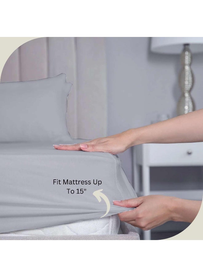 Incredible Bedding Flex Top Split King Size Sheet Set - Double Brushed 100% Microfiber Half Split King Sheet - 15" Deep Pocket 4 PC 36" Top Split King Sheet Sets - Fade Resistant - Light Grey Solid  - Image 2