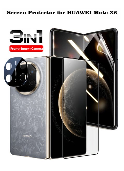 3 in 1 HUAWEI Mate X6 Screen Protector, Front Tempered Glass Screen Protector& Camera Protector & Inside Hydrogel Film - High Transparency Full Coverage Shield for Scratch & Impact Protection
