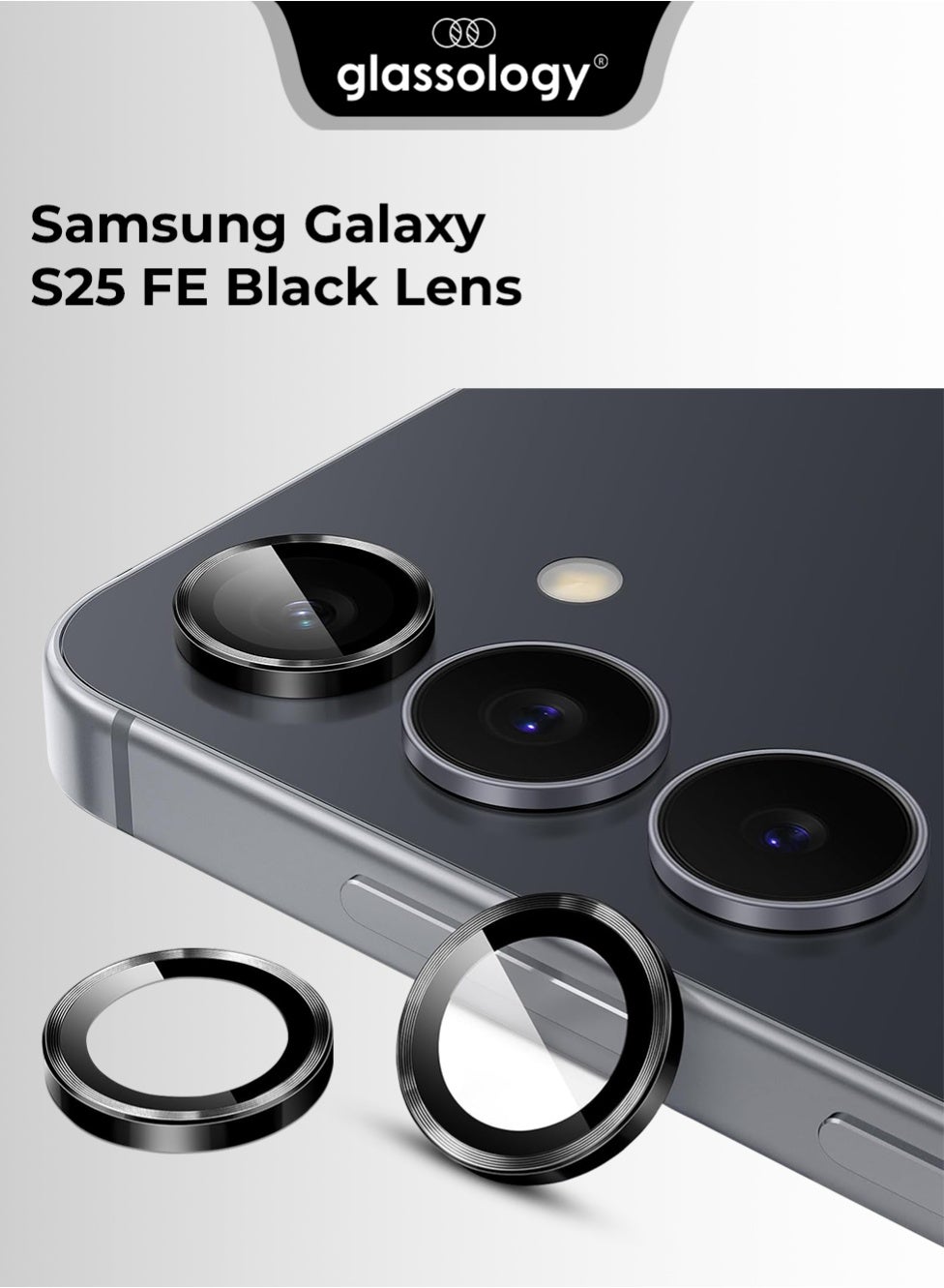 glassology Lens Protector for Samsung Galaxy S25 FE – Black Scratch Resistant HD Clarity Easy Installation