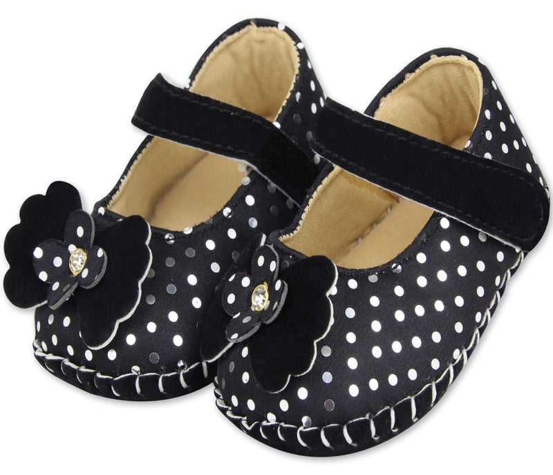 Neska Moda 6 To 12 Months Baby Girls Synthetic Leather/Rexine Polka Dot Baby Sandal Booties (Black)-BT1204 - Image 1