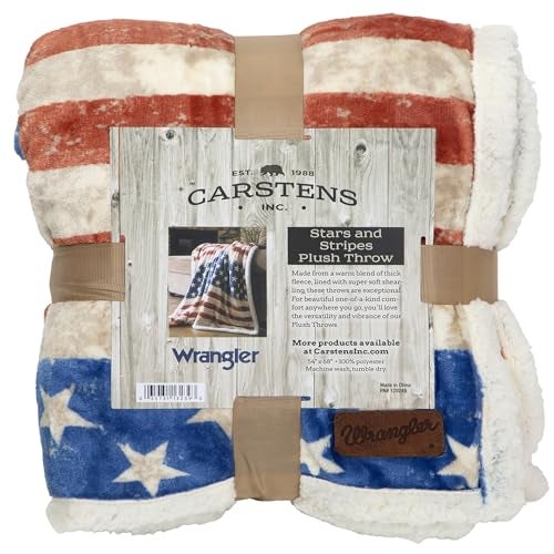 CARSTENS, INC. Wrangler Ultra Premium Super Soft Plush Sherpa Fleece Oversized Throw Blanket 54" x 68", Stars & Stripes - Image 1