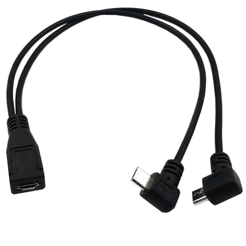 Wpeng Qaoquda Micro USB 1 to 2 Y Splitter Cable, 1Feet Micro USB Female to Dual Male 90 Degree Angle Converter High Speed Charging Cable (Micro 1F/2M) - Image 1