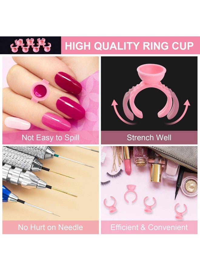 MEKK Glue Rings Glue Rings For Eyelash Extensions 300Pcs Pink Lash Extension Supplies Eyelash Glue Rings Disposable Pigment Rings For Eyelash Extension Nail Art - Image 2