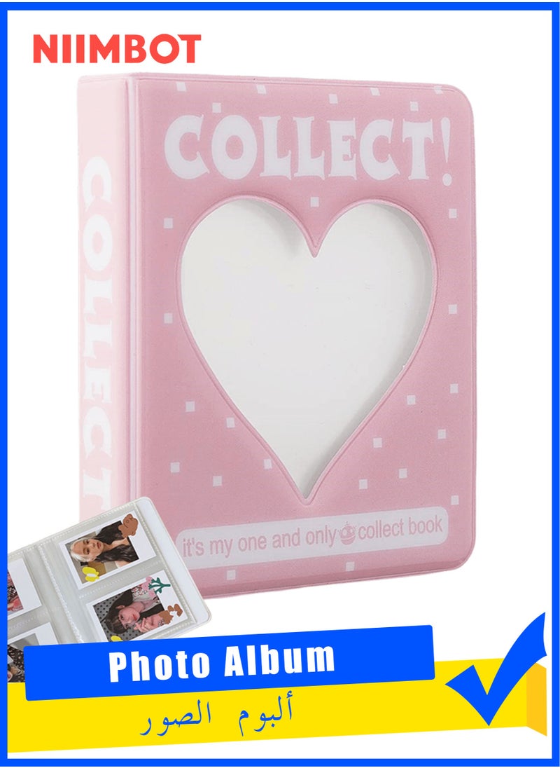 NIIMBOT 3 Inch Mini Photo Album Kpop with 128 Pockets, Photocard Binder Album Love Heart Hollow Design, Mini Photo Card Book Holder Super Kawaii Photocard Holder Binder for Business Card DIY Collection (Pink)  - Image 1