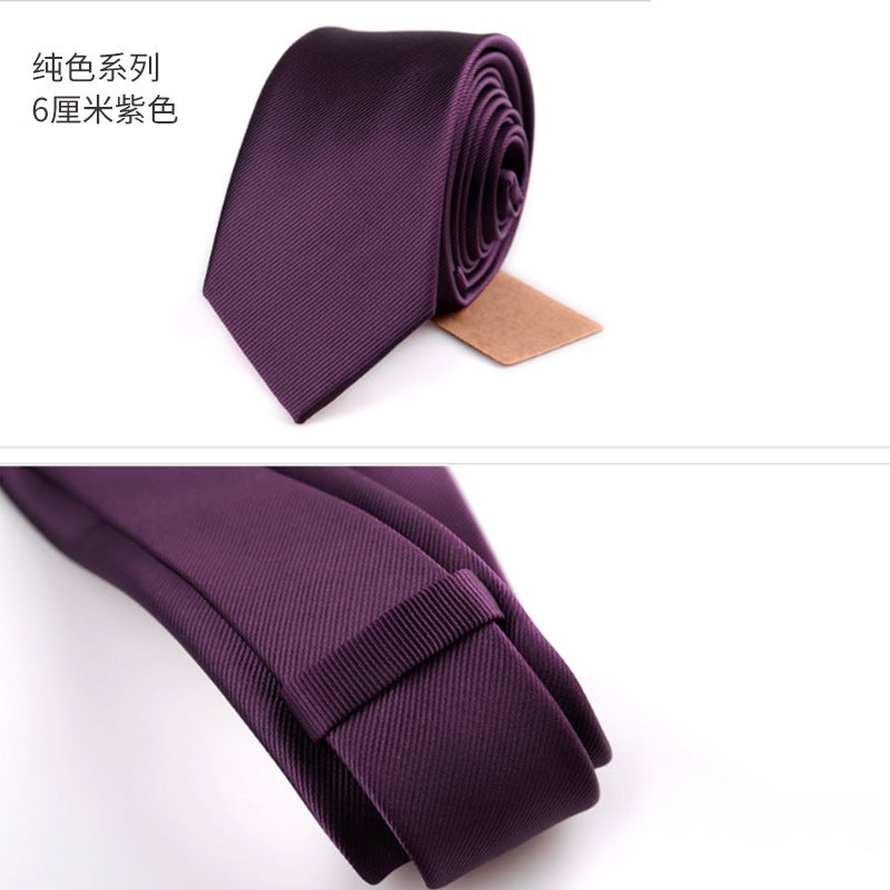 Korean Style Mens Black Silk Tie 6CM purple  - Image 1