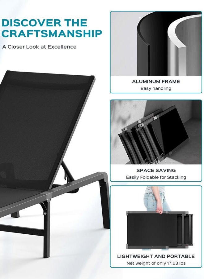 Ciokea Aluminum Chaise Lounge Ourdoor - Foldable & Assemble Free Outdoor Lounge Chair with 5 Adjustable Backrest, Patio Lounge Chair for Outside Poolside Beach Pool, Navy Blue - Image 4