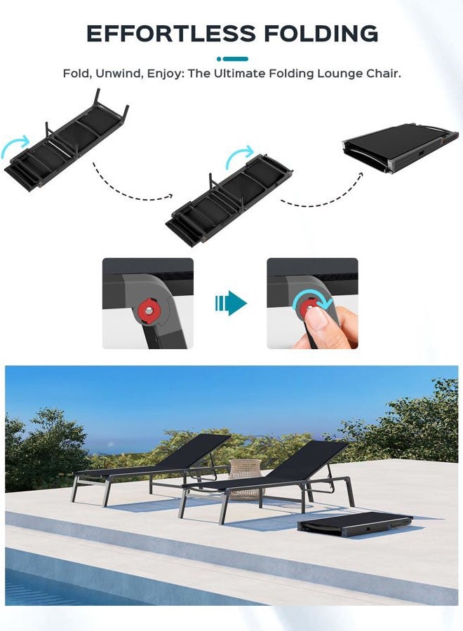 Ciokea Aluminum Chaise Lounge Ourdoor - Foldable & Assemble Free Outdoor Lounge Chair with 5 Adjustable Backrest, Patio Lounge Chair for Outside Poolside Beach Pool, Navy Blue - Image 2