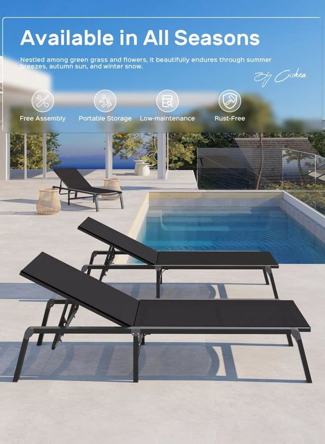 Ciokea Aluminum Chaise Lounge Ourdoor - Foldable & Assemble Free Outdoor Lounge Chair with 5 Adjustable Backrest, Patio Lounge Chair for Outside Poolside Beach Pool, Navy Blue - Image 3