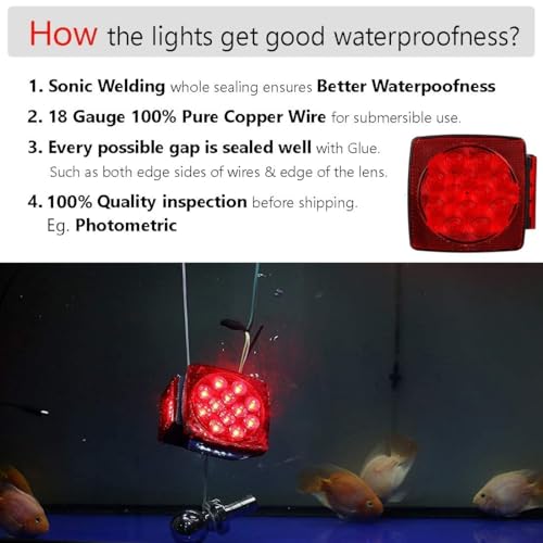 CZC AUTO 12V LED Submersible Trailer Tail Light Kit for Under 80 Inch Boat Trailer Marine with 18G Pure Copper Wiring Harness - Image 3