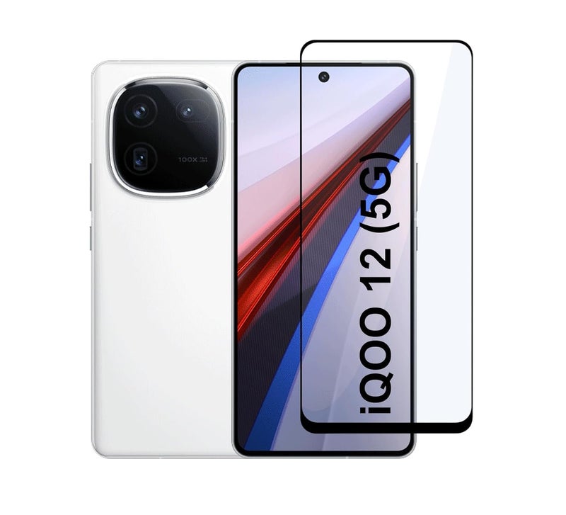 ANDYGLASSES Tempered Glass Screen Protector Compatible for iQOO 12 5G (Black) with Edge to Edge Coverage and Easy Installation kit - Image 1