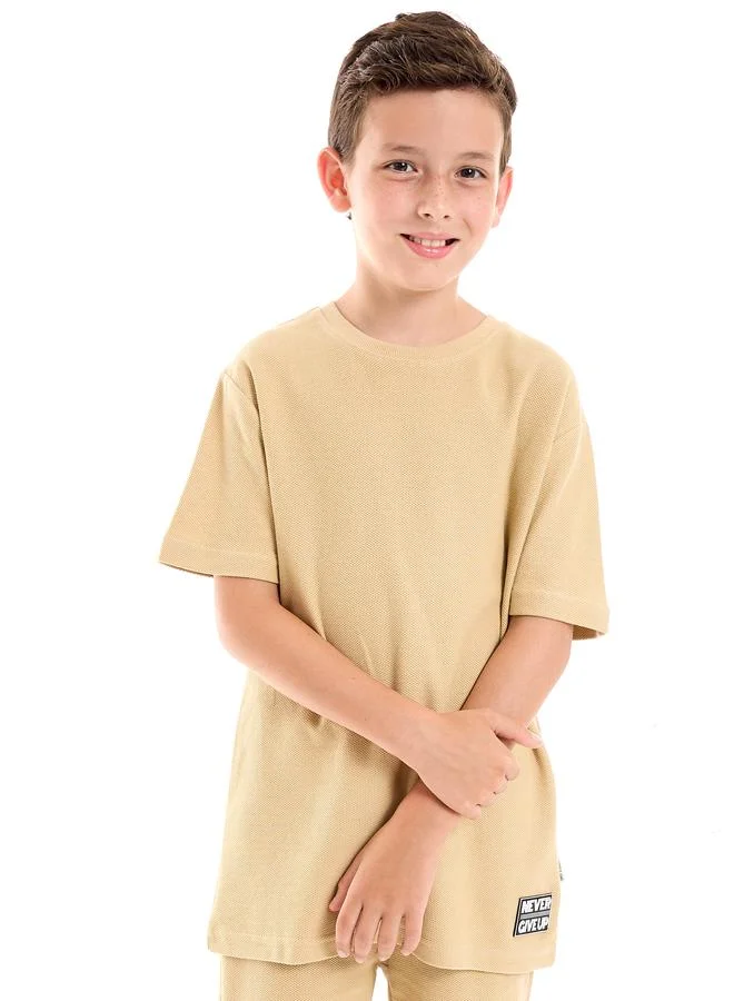victor and jane Textured Knit Patch Detail Longline T-Shirt & Shorts Set by Styli