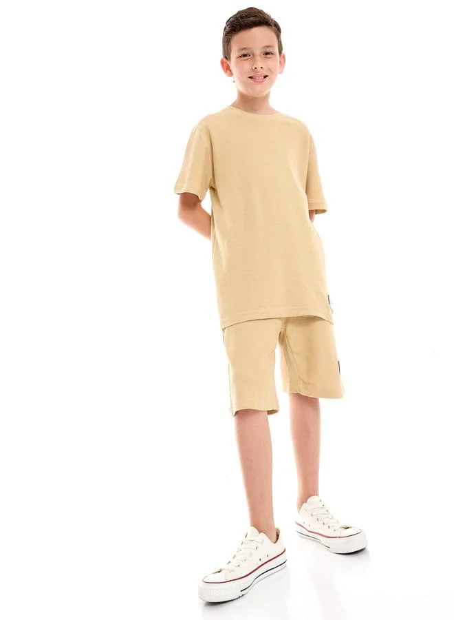 victor and jane Textured Knit Patch Detail Longline T-Shirt & Shorts Set by Styli