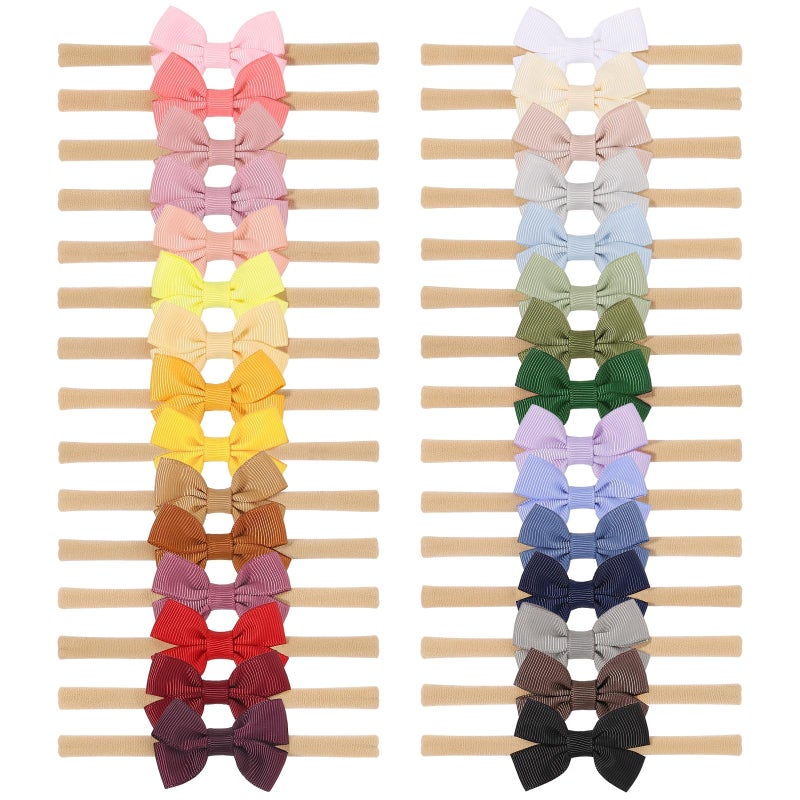doboi 30PCS Baby Girls Headbands Hair Bows Nylon Grosgrain Ribbon Hairbands Solid Color Handmade Hair Accessories for Newborn Infant Toddlers Little Girl and Kids - Image 1