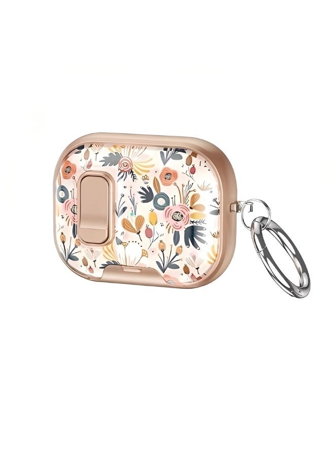 Floral Protective Case with Secure Lock Clip for AirPods Pro 2 , Shockproof Transparent TPU Cover with Keychain - Image 1