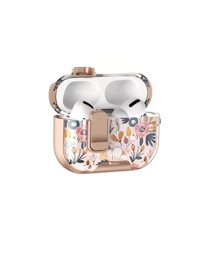 Floral Protective Case with Secure Lock Clip for AirPods Pro 2 , Shockproof Transparent TPU Cover with Keychain - Image 2