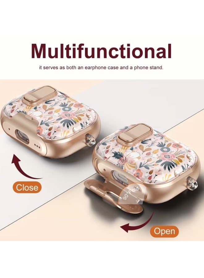 Floral Protective Case with Secure Lock Clip for AirPods Pro 2 , Shockproof Transparent TPU Cover with Keychain - Image 4