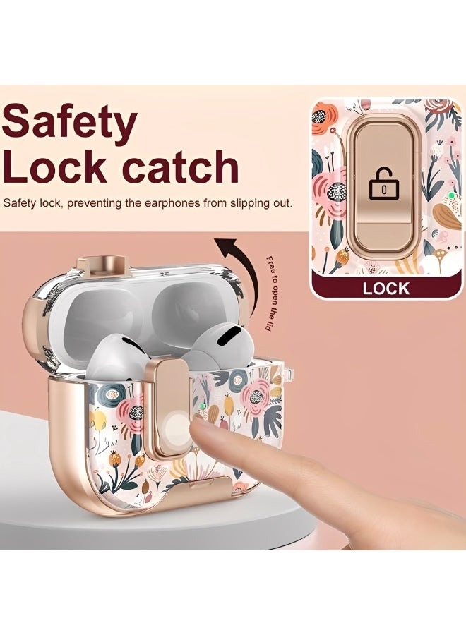 Floral Protective Case with Secure Lock Clip for AirPods Pro 2 , Shockproof Transparent TPU Cover with Keychain - Image 5