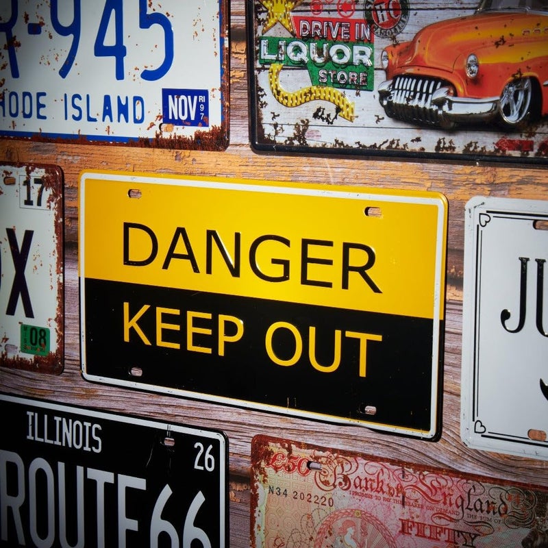 EAZYWAGON Danger Keep Out Yellow Vintage Retro Metal Signs - License Wall Plate, Car Tag - Ideal for Cafe, Restaurant, Shop, Home, Hotel, Club, Office, Living Area - Design Plaque - Image 3