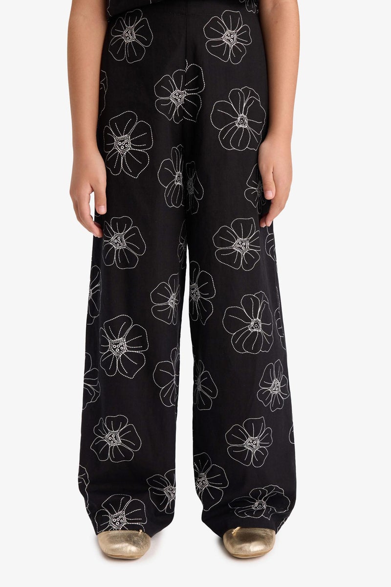 DeFacto Black Girl Girl Patterned Wide Leg Cotton Trousers Casual - Image 4