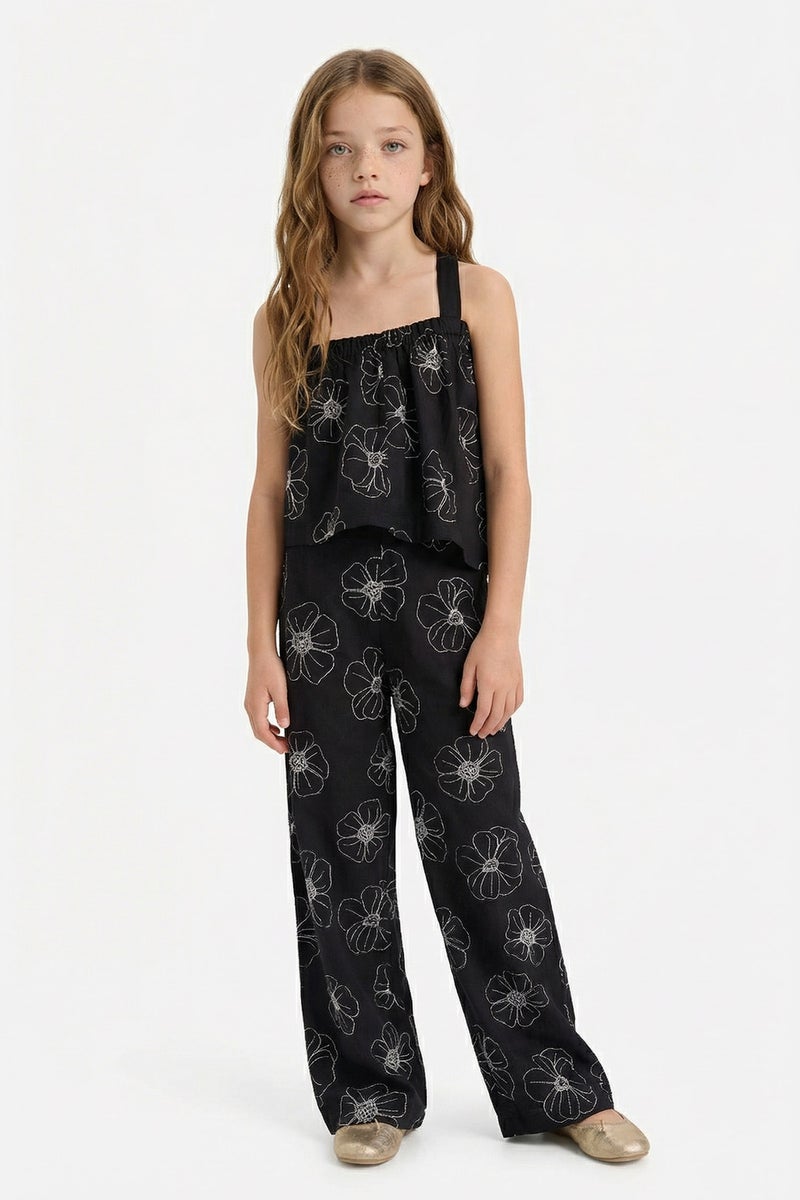 DeFacto Black Girl Girl Patterned Wide Leg Cotton Trousers Casual - Image 1