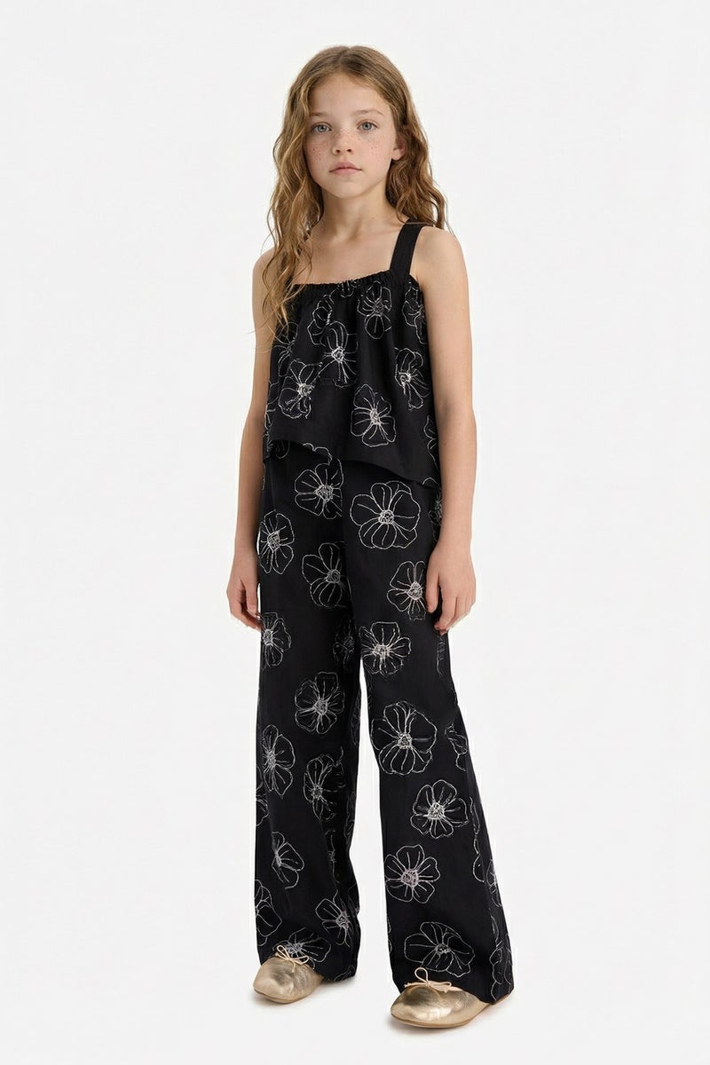 DeFacto Black Girl Girl Patterned Wide Leg Cotton Trousers Casual - Image 2