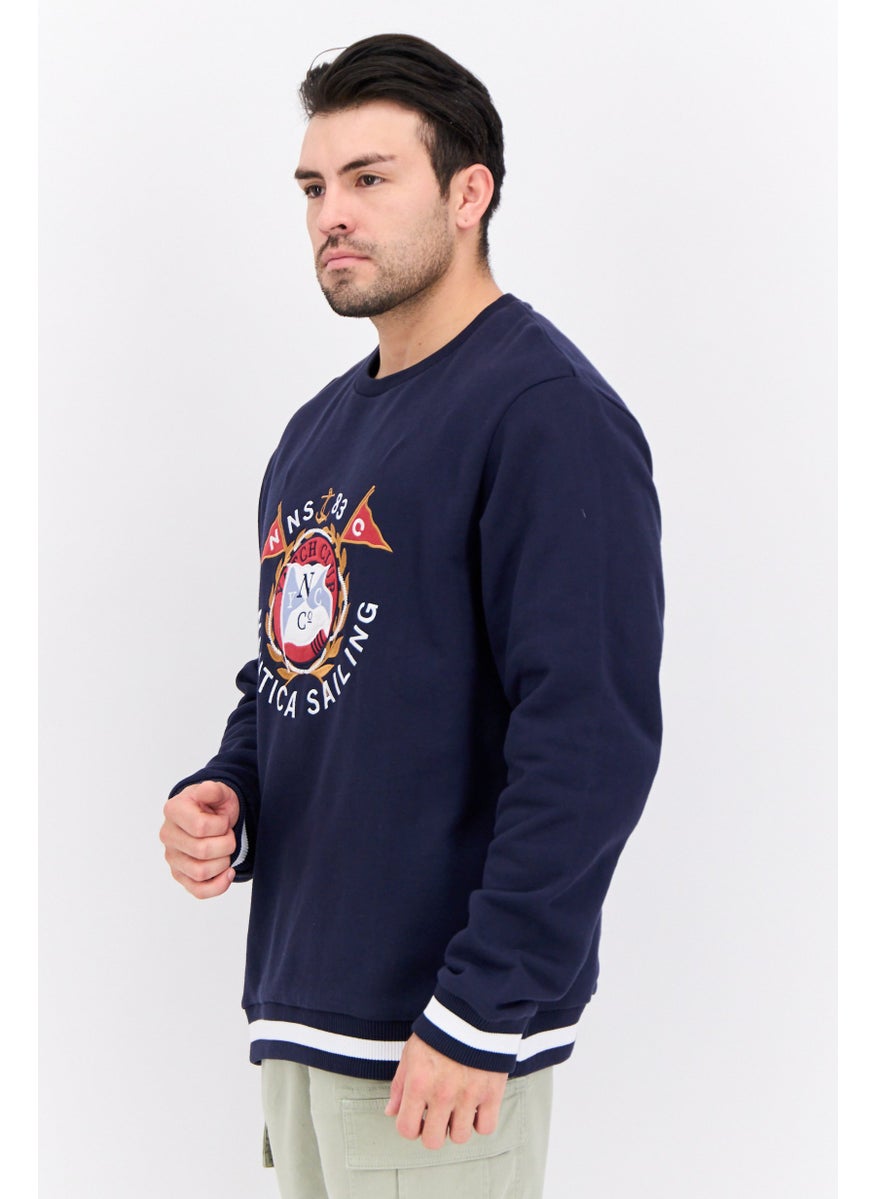 NAUTICA Men Crew Neck Embroidered Long Sleeves Sweatshirt, Dark Navy  - Image 3
